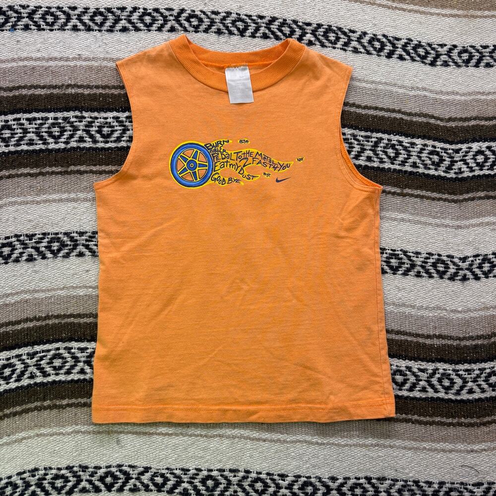 Youth Boys Kids Vintage 2000's Nike Burn Rubber Orange Tank Top Shirt Sz Medium